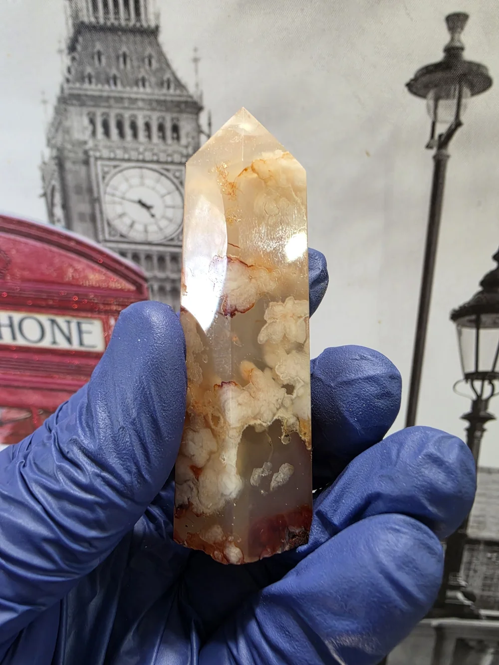 Flower Agate Point - Flowery Cream & Orange Polished Tower